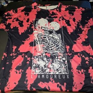 L'Amour Vibrant Pink and Black Skeleton Tee
